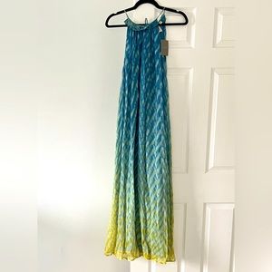 Anthropologie ombre silk maxi dress blue and yellow gradient